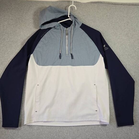 Peter Millar Other - Peter Millar Hyperlight Weld Hybrid Zip Hoodie Stretch Golf Men’s Large Blue Whi